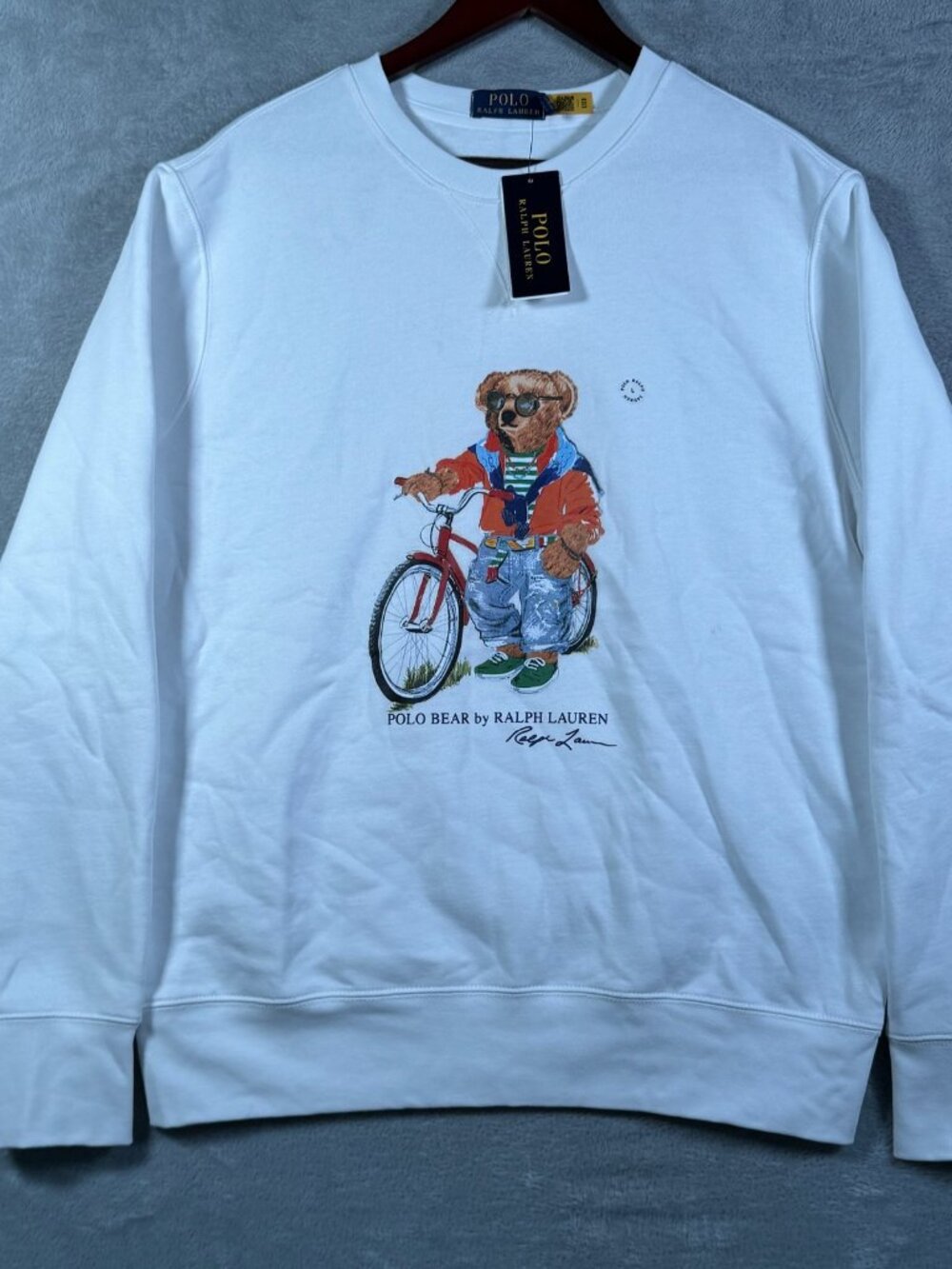 Polo Ralph Lauren Sweatshirt Mens L White Bicycle Bear Crew Pullover $175
